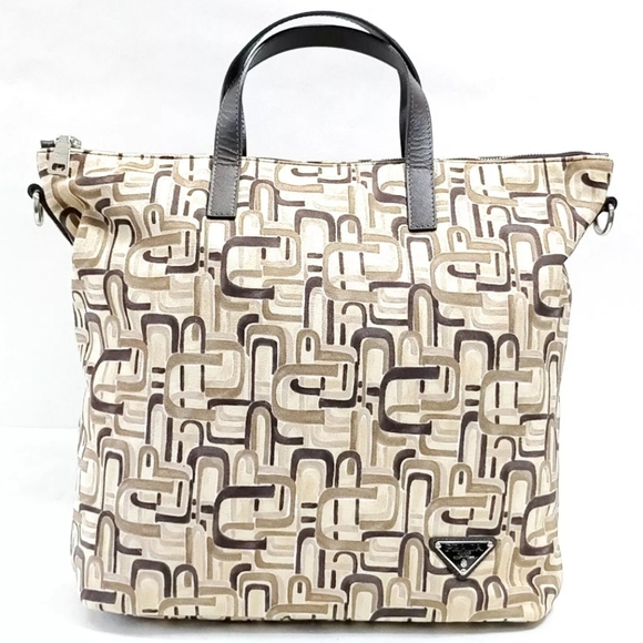 PRADA Tote Bag Zip Top Brown Polyester Purse with D rings 2 way as is - Picture 1 of 1